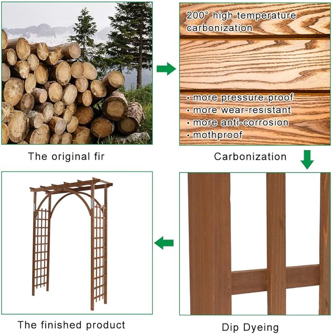 Outvita 7 Ft Wooden Garden Arbor Arch, Fir Wood Arbour Trellis, Pergola Archway for Wedding Ceremony Decoration Pergola Plant Climbing Rose Vines Lawn Courtyard Patio Dark Brown