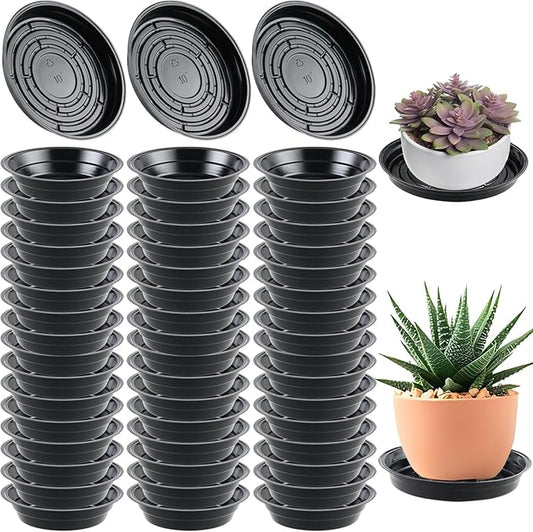 50 Packs 10 Inches Large Plant Saucers for Indoor Outdoor Use Heavy Duty Plastic Plant Plate Dish for Planter Bulk Round Flower Pot Drip Trays to Catch Water 4 to 20 Inch, Black