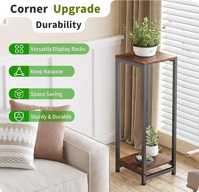 2-Tier Tall Plant Stand Indoor, Corner Plant Stands for Indoor Plants Multiple, Multi-Functional Small Side Table for Living Room, Bedroom, Balcony