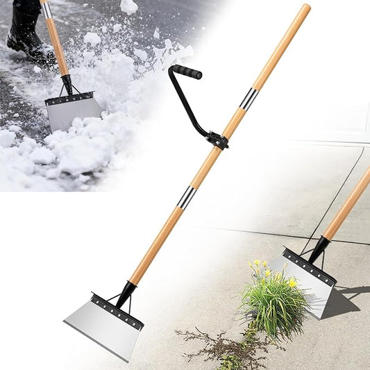 Snow Shovel with 47.24" Long Handle, 9.25" Widened Garden Flat Shovel Ergonomic Auxiliary Handle for Weeding, Lawn Edging, Snow Removal, Ice Scraping-Tool-Free Assembly&Storage