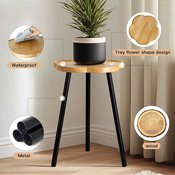Plant Stand Indoor, Wood Plant Table Plant Holder with Raised Design,Heavy Duty Metal Flower Pot Stand, Mid Century Modern Home Decor Small Side End Table（Clr.3-Flower 20" H）