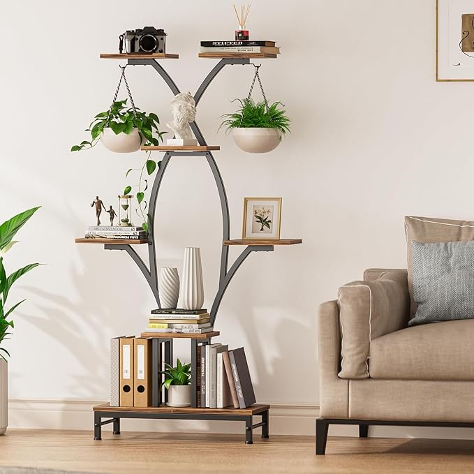 Plant Stand Indoor with Grow Lights - 7 Tiered Metal Corner Shelf for Multiple Plants, 63" Corner Plant Stand for Indoor Plants, X-Shaped Plant Rack for Home, Living Room, Office & Patio Decor