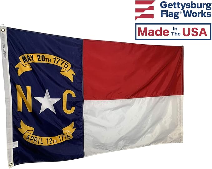 6x10' North Carolina Flag - All Weather Nylon & Reinforced Fly End Stitching - Made in USA