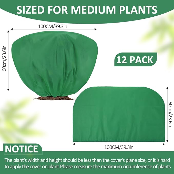 18 Pcs Winter Plant Covers Freeze Protection 39.4x23.6 Inch Horizontal Shrub Tree Plant Protection Bags Frost Blanket with Drawstring for Fall Winter Outdoor Garden Planting (Dark Green)