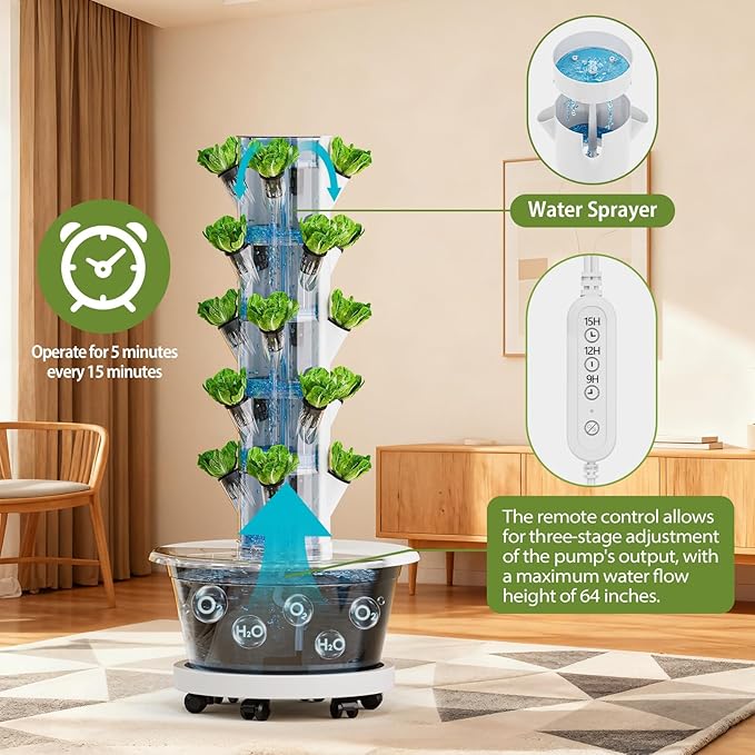 SPECILITE Hydroponics Growing System Kit, Movable Hydroponic Tower with 5 Tiers 20 Pods, Vertical Indoor & Outdoor Gardening System with Pump & Timer for Vegetables, Fruits, Herb