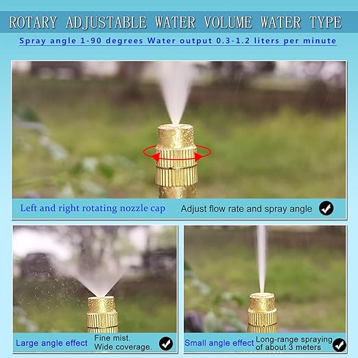 Greenhouse Drip Irrigation Kit Automatic Irrigation System 360°Adjustable 20 Brass Spray Nozzles 12mm Irrigation Tubing Hose Patio Misting Plant Watering with 65Ft Blank Distribution Tubing Hose