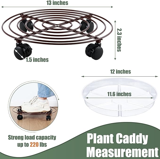 6 Packs Large Metal Plant Caddy with Wheels 13" Rolling Plant Stands Heavy-duty Wrought Iron Plant Roller Base Pot Movers Plant Saucer on Wheels Bronze