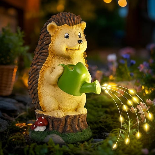 GIGALUMI Solar Garden Decor Watering Hedgehog Statues, Outdoor Decor for Yard Art Lawn Ornaments Porch Patio Balcony Home House. Birthday Gifts for Women Mom Grandma