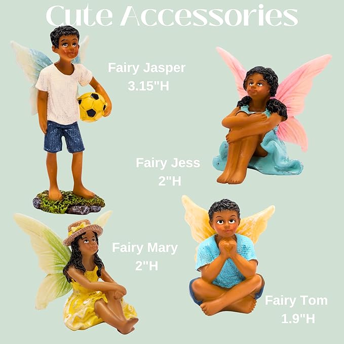 PRETMANNS Fairies for Fairy Garden – Cute Accessories for an Outdoor Miniature Garden – Boy & Girl Fairy Kit - 9 Colorful & Beautifully Crafted Pieces