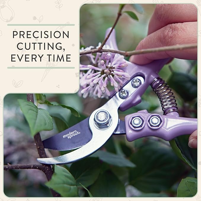 Modern Sprout Hand Pruners & Shears Set with Blister Pack - Lightweight Gardening Tools with Easy Lock - Sharp Carbon Steel Blades -Rust Resistant Scissors for Herbs, Flowers - Sage