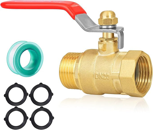 Full Flow Garden Hose Shutoff Valve, Heavy Duty Brass Shutoff Valve Hose Connector, Outdoor 3/4 Inch GHT Tube End Fitting Switch （3/4"GHT valve Long Handle）