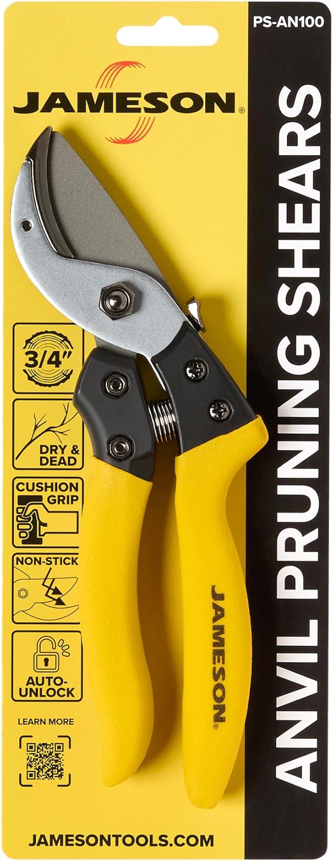 Jameson Anvil Pruning Shears – Heavy-Duty Professional Grade Pruner, 3/4” Cutting Capacity, Non-Stick Coating, Ergonomic Grip, Durable Aluminum Frame for Precision and Long-Lasting Performance