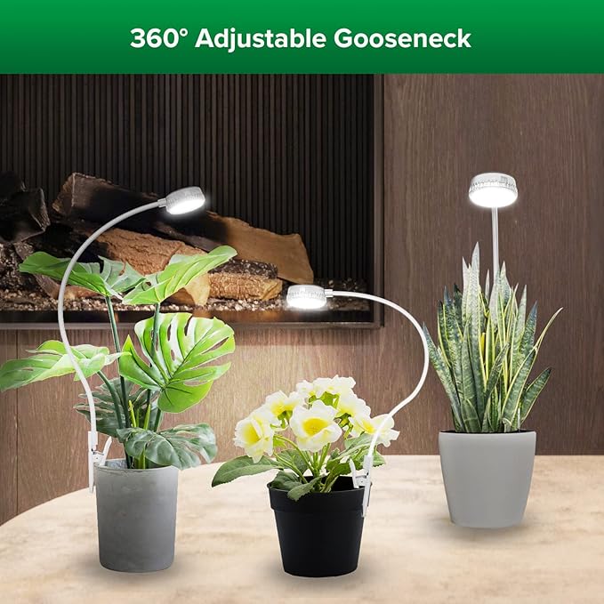 SANSI Grow Lights for Indoor Plants, ETL Listed Pot Clip LED Plant Lights for Indoor Growing, Full Spectrum, 4-Level Dimmable, Auto On Off 3 6 12 Hrs Timer for Small Plants, Garden White 5V 6-Pack