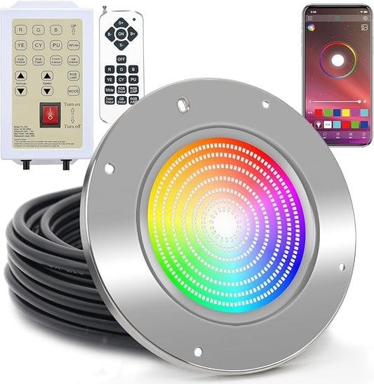 LED Pool Lights for Inground Pool, 60W 50Ft 10 Inch Pool Light with 3 Control Way (App/Remote/Manual Controller), Underwater Swimming Pool Spa Light Replacement, Fit for 10” Wet Niche, 50 Ft Cord