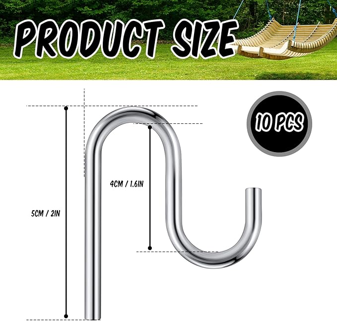 Blulu 10 Pcs 2'' Long Shed Hooks Shed Accessories for Hanging Heavy Duty Individual Utility Hooks Universal Wall Mounted J Utility Hangers for Tools Shovels Rakes Storage (Silver)