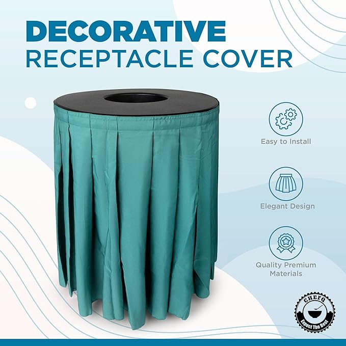 Black Trash Can Topper Cover With Solid Pleated Skirt | Designed to Fit 32 & 35 Gallon Trash Cans | Elegant Party Supplies for Weddings, Banquets, Birthday Parties & More (Black Top Red Skirt)