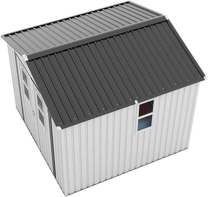 8x8 SF Outdoor Storage Shed,Metal Shed with Lockable Doors & 4 Daylight Windows,Garden Tool Shed w/Air Vents & Sloped Roof, Ideal for Backyard,Patio,Lawn,White
