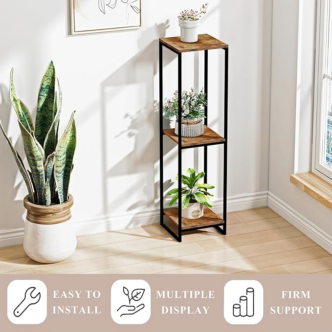 46" Tall Plant Stand Indoor, 3-Tier Modern Plant Shelf, Corner Flower Pot Holder Organizer for Living Room Balcony Patio Garden (Rustic Brown)