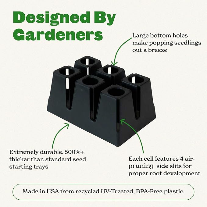 Epic Gardening Reusable Seed Starter Tray - Easy Watering Seed Starting Trays - Gardener Friendly Plant Trays for Seedlings | UV-Treated & BPA-Free -6-Cell Seed Starting Trays - 6 Trays/Black