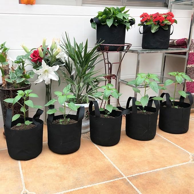 JERIA 12-Pack 3 Gallon, Vegetable/Flower/Plant Grow Bags, Aeration Fabric Pots with Handles (Black), Come with 12 Pcs Plant Labels