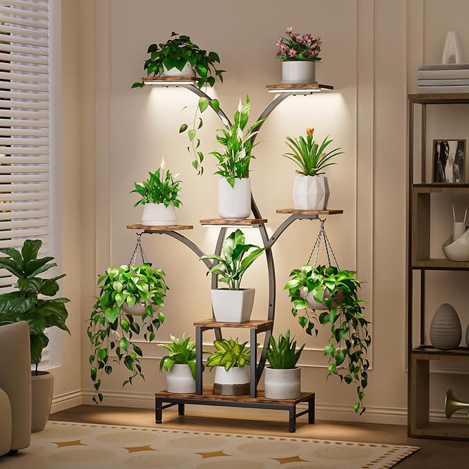 Plant Stand Indoor with Grow Lights - 7 Tiered Metal Corner Shelf for Multiple Plants, 62" Corner Plant Stand for Indoor Plants, Tree-Shaped Plant Rack for Home, Living Room, Office & Patio Decor