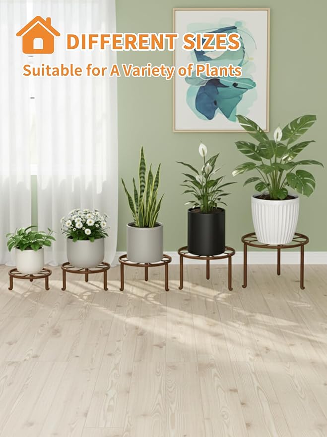 5 Pack Short Plant Stand 5 Pack Heavy Duty Flower Pot Stand Holder for Multiple Plants,Potted Plant Holder for Indoor Outdoor,Anti-rust Metal Plant Pot Shelf