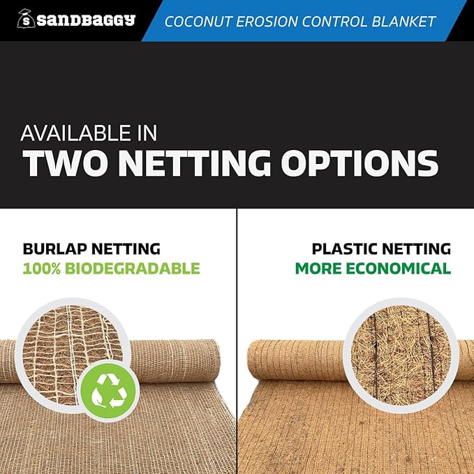 Sandbaggy Coconut Erosion Control Blanket – 3.75 ft x 120 ft Coir Mat for Soil Retention, Slope Stabilization, Plant Growth & Ground Cover – Ideal for Hillsides & DOT Projects - 1 Roll (450 sq ft)
