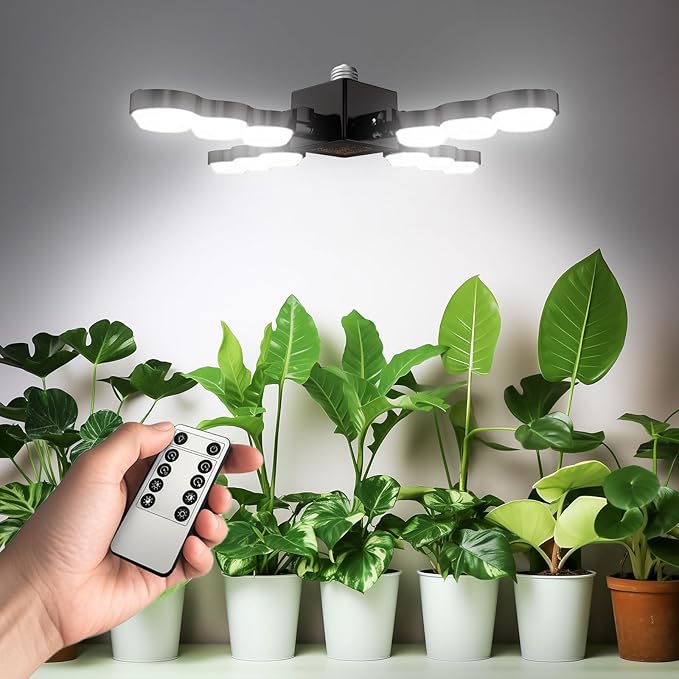 SANSI Folding Wings Grow Light for Indoor Plants Full Spectrum, Dimmable LED Grow Light with Remote Control, Auto On Off 4 8 12 Hrs Timer, 80W (800 Watt Equiv) for Indoor Greenhouse, E26 Base