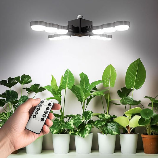 SANSI Folding Wings Grow Light for Indoor Plants Full Spectrum, Dimmable LED Grow Light with Remote Control, Auto On Off 4 8 12 Hrs Timer, 80W (800 Watt Equiv) for Indoor Greenhouse, E26 Base