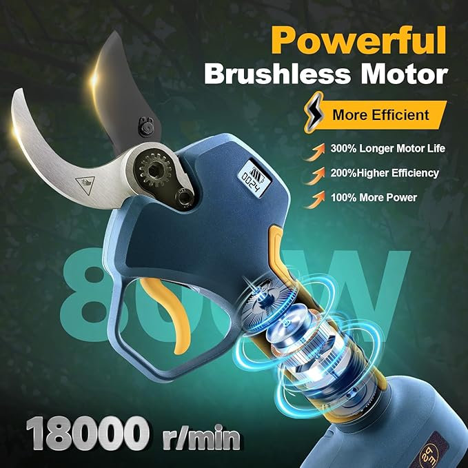 Electric Pruning Shears Cordless 40mm 1.6'' Cutting Diameter 2×2Ah Batteries, Compatible with Makita 18V Battery Powered Pruner Electric Secateurs Branch Cutter Professional for Tree Trimming