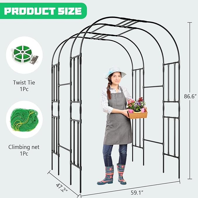 DoCred Large Garden Arch Trellis for Climbing Plants, 87'' H x 59'' L x 47'' W Outdoor Grape Vine Trellises Arch Arbor Gazebo, Grape Trellis for Courtyard and Garden Decoration, Black