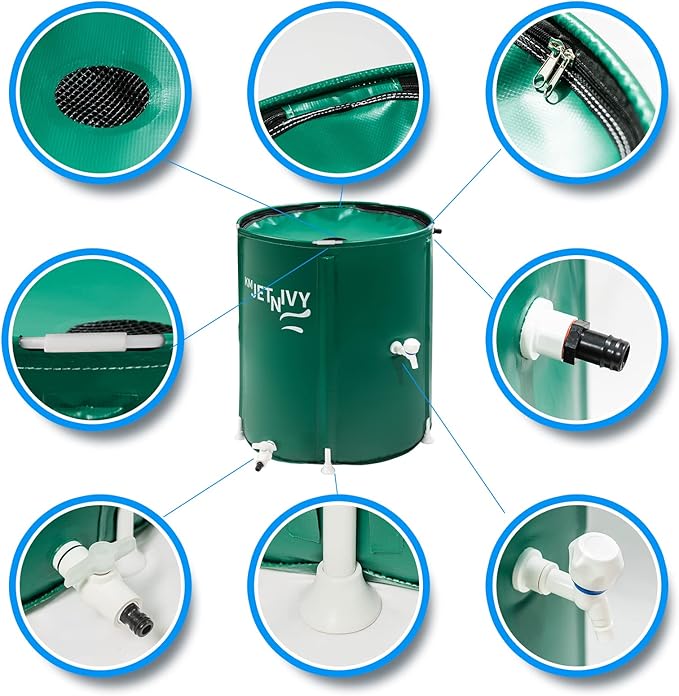 Rain Barrel Upgrade Anti-Collapse Collapsible Rainwater Collection System,Portable Water Storage Tank,Garden Water Catcher(Green,50G)
