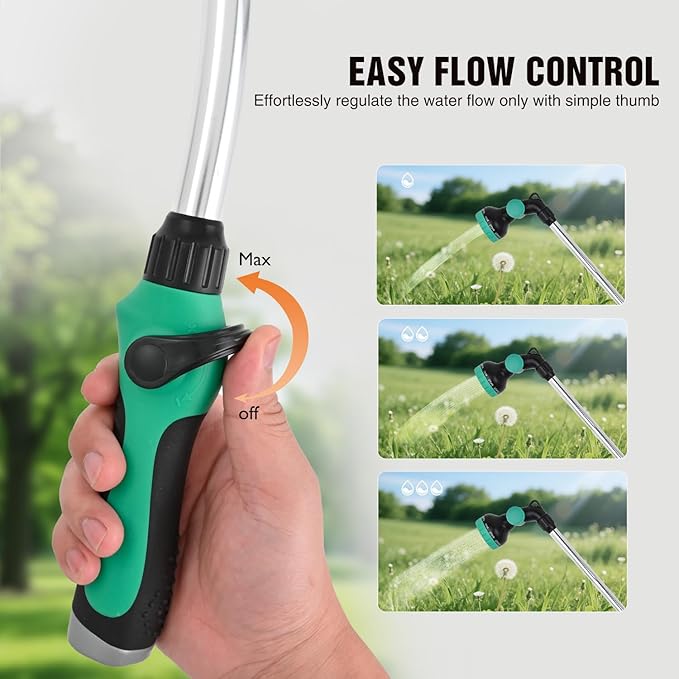 Yesker Watering Wand for Garden Hose, 35 Inch, 9 Spray Patterns, Adjustable Water Sprayer with Pivoting Head, Garden Hose Nozzle with Thumb Flow Control, Ideal for Water Hanging Baskets and Shrubs