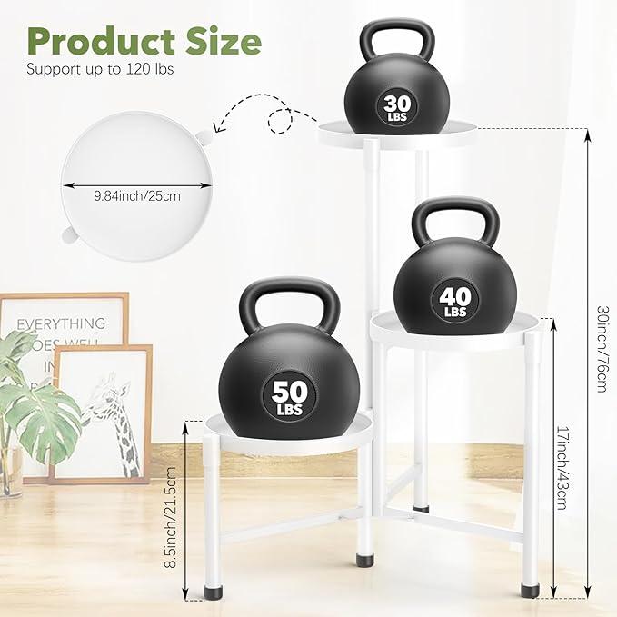 3 Tier Metal Plant Stand Indoor Outdoor, JOPBENG Corner Plant Shelf with 10 Inch Wide Tray,Flower Pot Display Holder Iron Rack Organizer Stand for Living Room Office Garden Patio Balcony Bedroom White