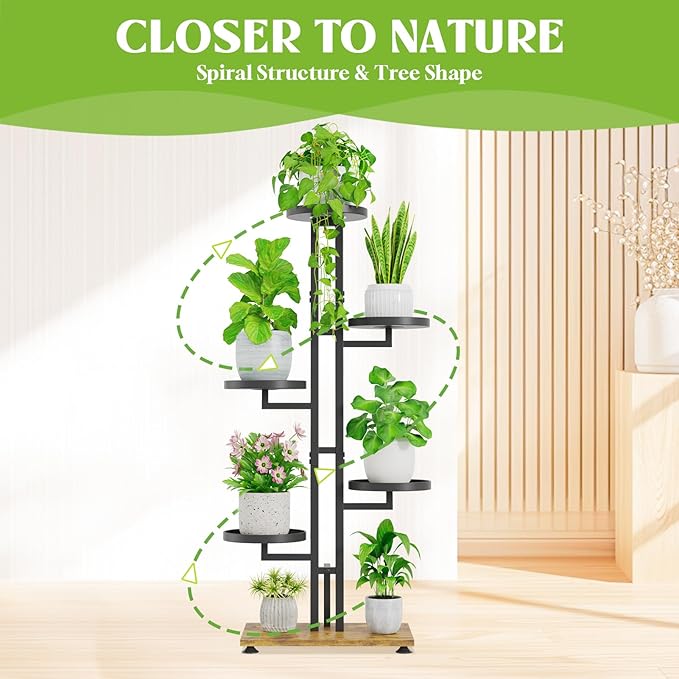 iDavosic.ly 5 Tier Plant Stand Indoor Outdoor, Tiered Corner Multiple Flower Pot Holder Shelf, Metal 40 Inch Tall Display Rack for Patio Porch Living Room Garden Balcony Bedroom, Black