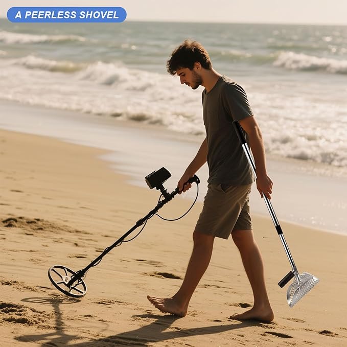 Sand Scoop for Metal Detecting,Heavy Duty Sand Sifter Scoop with Long Handle,Metal Detector Accessories, Beach Sand Shovel,Stainless Steel Sand Scoop for Underwater Treasure Hunting