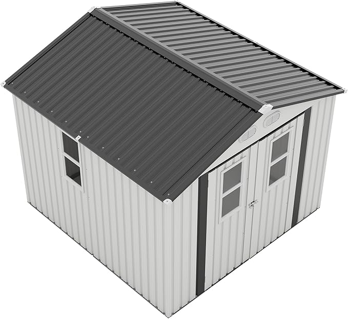 8x8 SF Outdoor Storage Shed,Metal Shed with Lockable Doors & 4 Daylight Windows,Garden Tool Shed w/Air Vents & Sloped Roof, Ideal for Backyard,Patio,Lawn,White