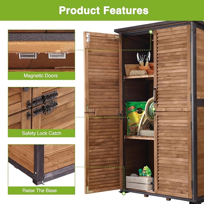 Outdoor Storage Shed with Floor - Strong Metal Frame, Adjustable Shelves, Ventilated Blinds - Ideal for Garden Tools & Outdoor Storage Cabinets Waterproof - Best in Sheds