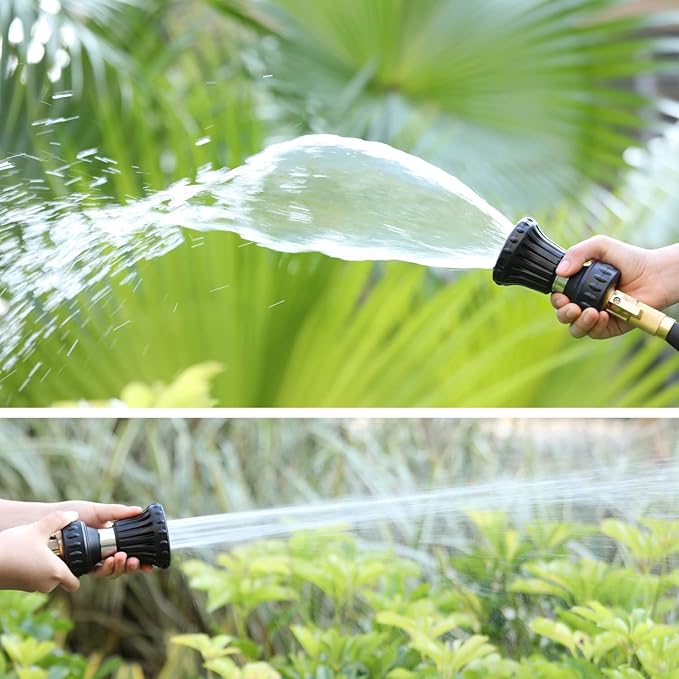 HOSUN Fire Hose Nozzle for Garden Hose, Heavy Duty Fireman Style Garden Hose Nozzles, Leak Proof & Adjustable Water Nozzle High Pressure, Best for Watering Plant & Lawn, Washing Car & Pet (Black)