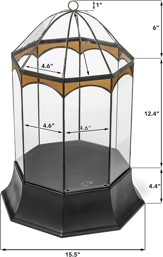 H Potter Eight Sided Terrarium Wardian Case with Curved Glass and Brown Accents Large