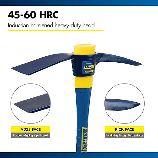 Estwing 5-Pound Pick Mattock, 36-Inch Fiberglass Handle, Ideal for Hoeing in Tight Quarters or Rocky Soil