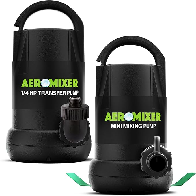 Aeromixer Mini 1/4 HP Submersible Mixing + Aerating Pump with 1/4 HP Water Transfer Pump Bundle - Water Aerator & Garden Utility Pumps, Nutrient Mixing & Aeration Pumps for Farming & Gardening