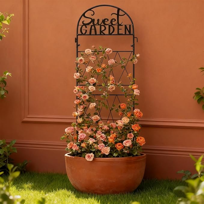 hogardeck 1PC Metal Garden Trellis 45 * 14 inch for Climbing Plants Flowers Outdoor,Heavy Duty,Black Coating Rustproof Trellis for Rose, Vegetable, Flowers, Perfect for Training Climbing Plants