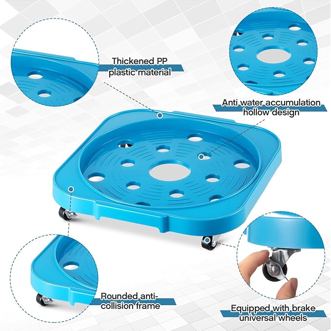 4 Pack 5 Gallon Water Bottle Jug Caddy with 4 Rolling Swivel Casters Wheels 5 Gallon Bucket Dolly for Heavy Duty Garden Flower Pot Movers, Plant Stroller, 11" Inside Diameter (Dark Blue)
