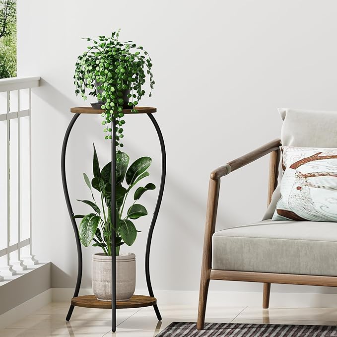 Plant Stand Indoor,2 Tier Round Potted Holder Stand,Flower Pot Stand,Plant Supports Rack,Corner Plant Shelf for Planter Garden Balcony Patio Living Room