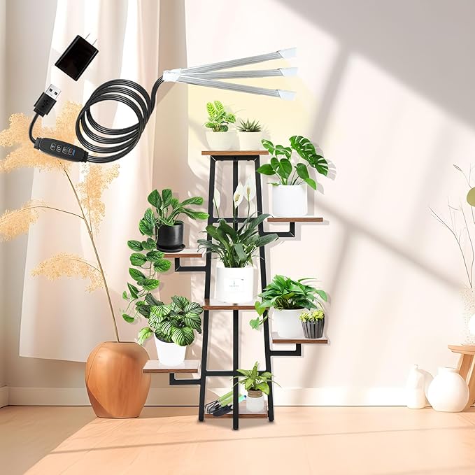 Plant Stand with Grow Light, Plant Shelf with Grow Light, 8-Tiered Metal Plsnt Shelf with Full-Spectrum Grow Lights and 4 Wheels for Multiple Indoor Plants (47.5 Inch High)
