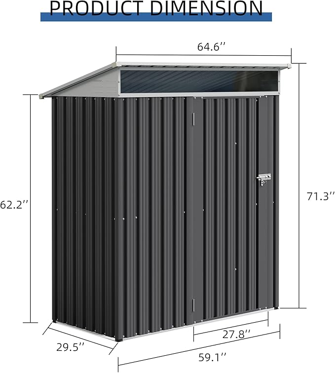 JY QAQA 5x3 FT Outdoor Garden Storage Shed, Waterproof Metal Garden Sheds with Window and Lockable Double Door, Weather Resistant Steel Tool Storage House Shed for Patio, Lawn Dark Gray