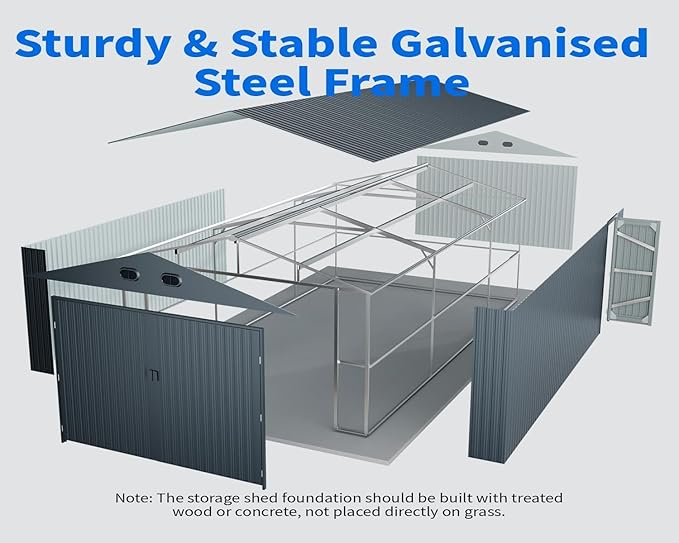 10x20 Outdoor Storage Shed, Extra Large Metal Garage Building, Heavy Duty Steel Car Shed with Side Door & Updated Frame Structure, Waterproof Carport for Car, Truck, Bike, Tool Storage, Dark Gray
