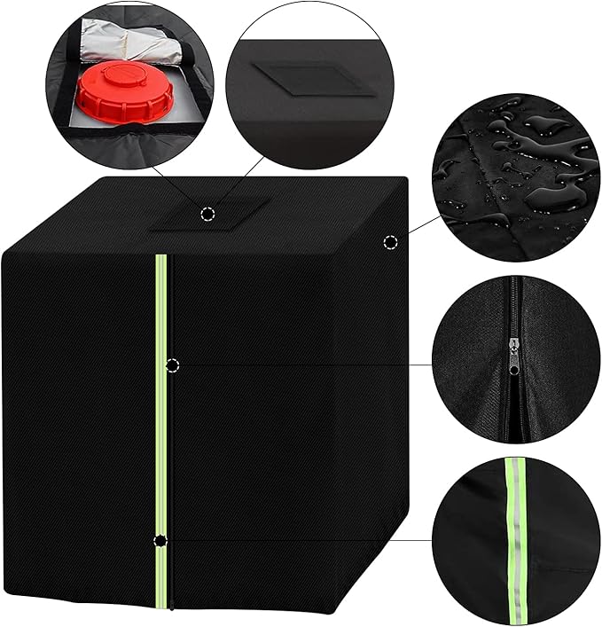 IBC Tote Cover for 275 Gallon (1000L), Outdoor IBC Ton Barrel Cover,Rain Barrel Cover,Water Tank Protective Covers, Waterproof ,420D Oxford Black, 47.3*45.7*39.4inch