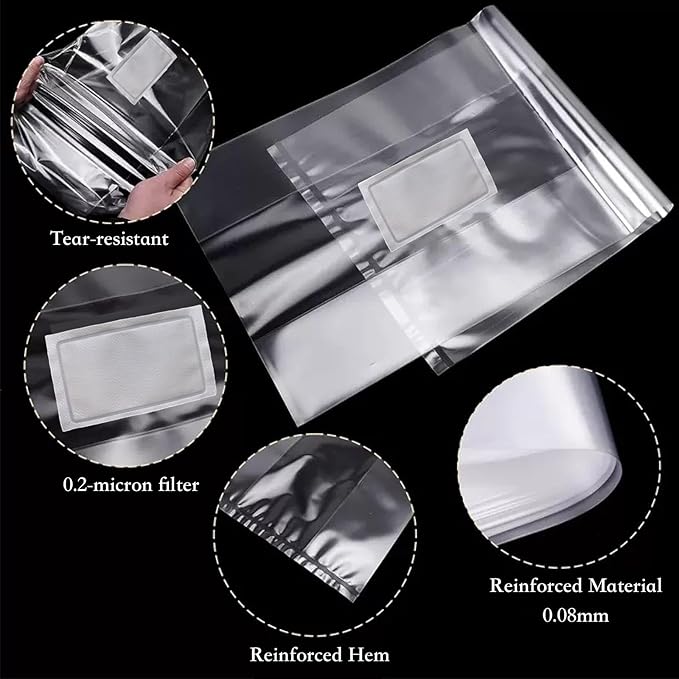 Sealable Mushroom Grow Bags with 0.2 Micron Filter,10''x5.5''x24'',0.08mm/3.15mil Thick PP,Extra Large Size Transparent Cultivation Bags for Commercial & Home Use (25PCS)